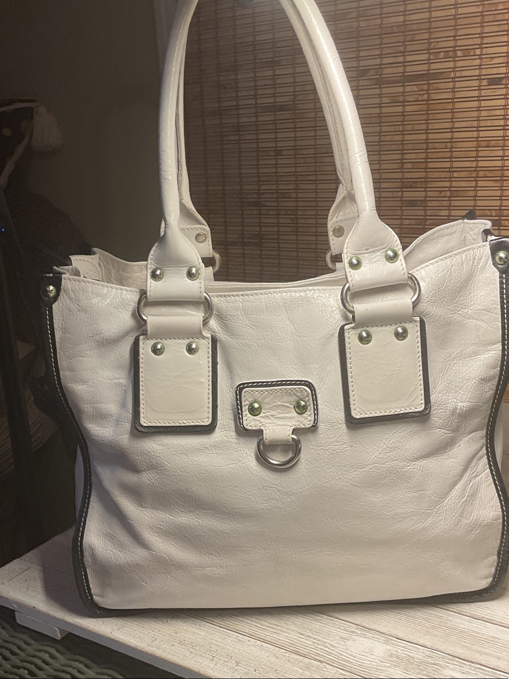Roberta Gandolfi white textured leather soft tote bag black piping made in Italy